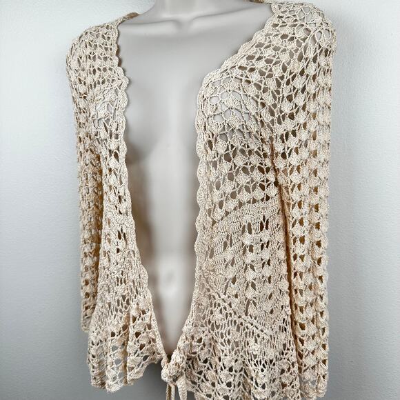 Gold Hawk Crochet Cardigan Ivory Small Boho Cottage Core Hippie Festival - Picture 3 of 9